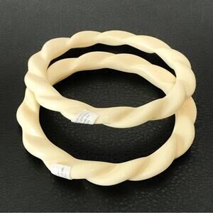 West Germany Set 2 Faux Ivory Bangles Made Exclusively For Avon Twist Style Wavy